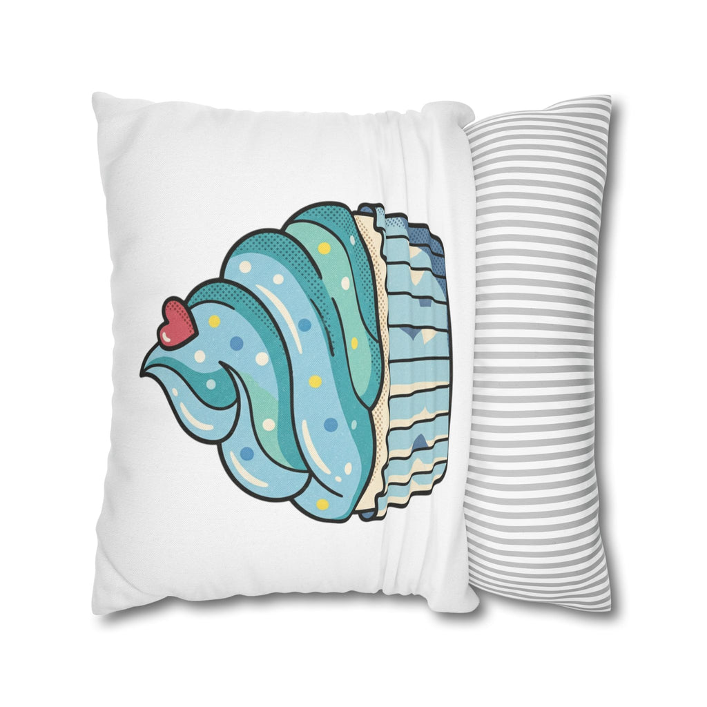 Cupcake Throw Pillowcase — Cute Blue Frosting Decorative Pillow Cover- White