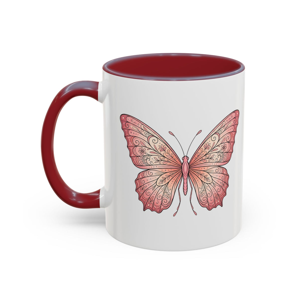 Pink Watercolor Butterfly Accent Coffee Mug — Floral Boho Tea & Coffee Cup (11/15oz)
