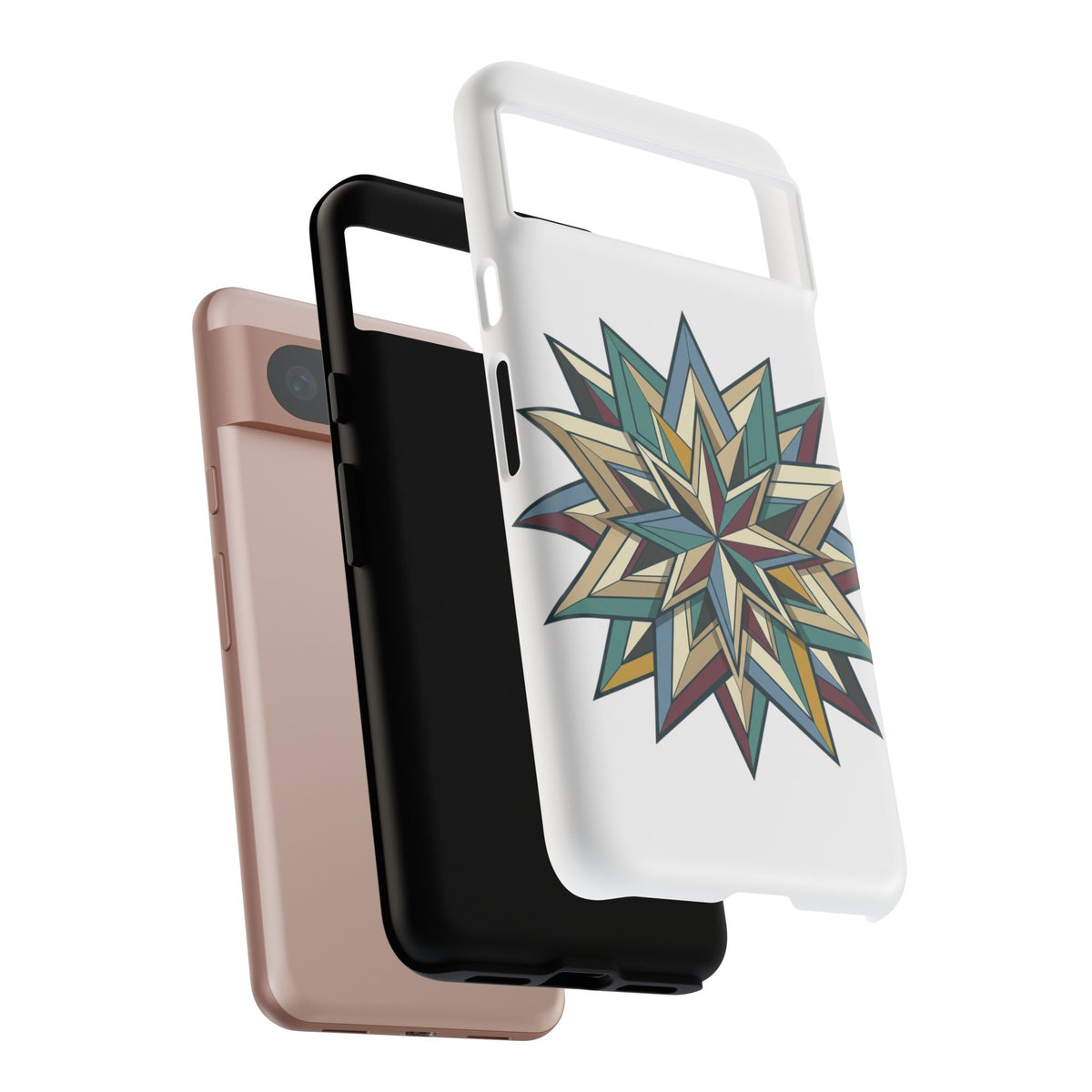 Geometric Star Phone Case — Teal & Earthtone Mandala Design