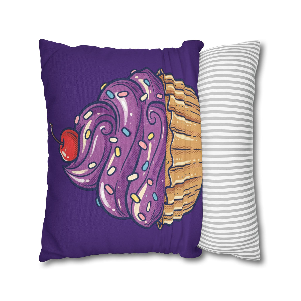 Purple Cupcake Decorative Pillowcase — Cute Dessert Throw Pillow Cover- Dark Purple