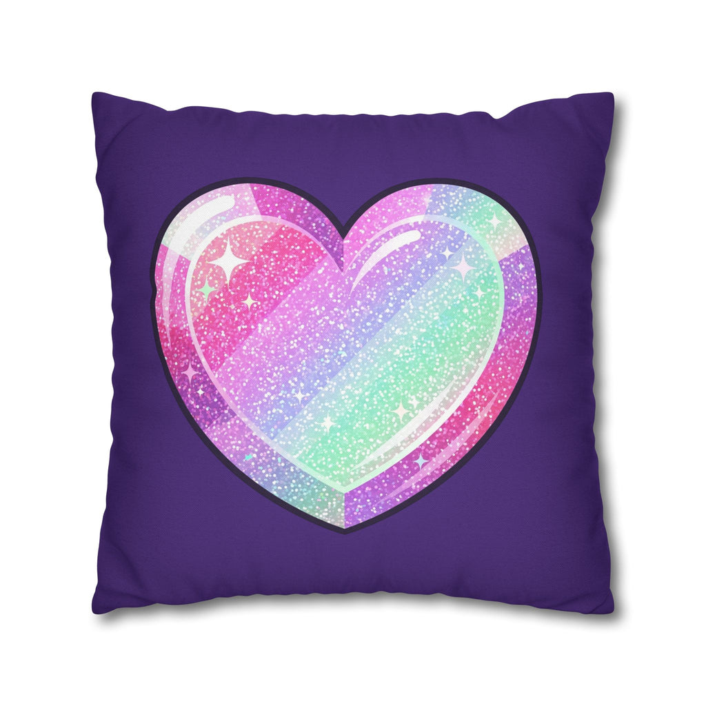 Pastel Glitter Heart Pillowcase Spun Polyester Square Pillowcase- Dark Purple