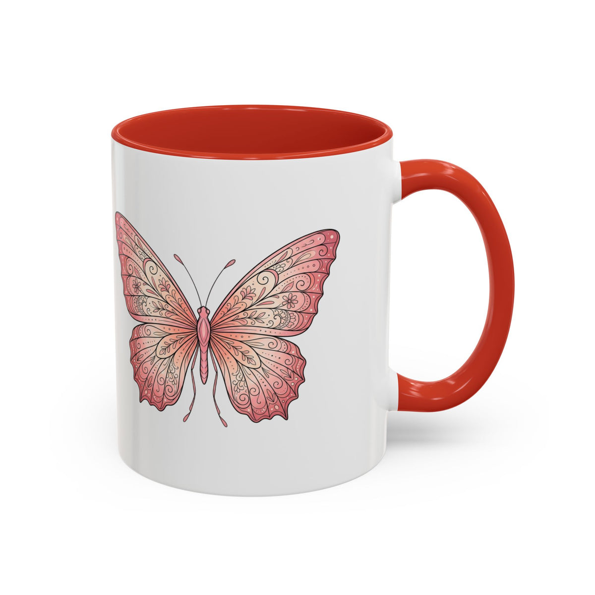 Pink Watercolor Butterfly Accent Coffee Mug — Floral Boho Tea & Coffee Cup (11/15oz)