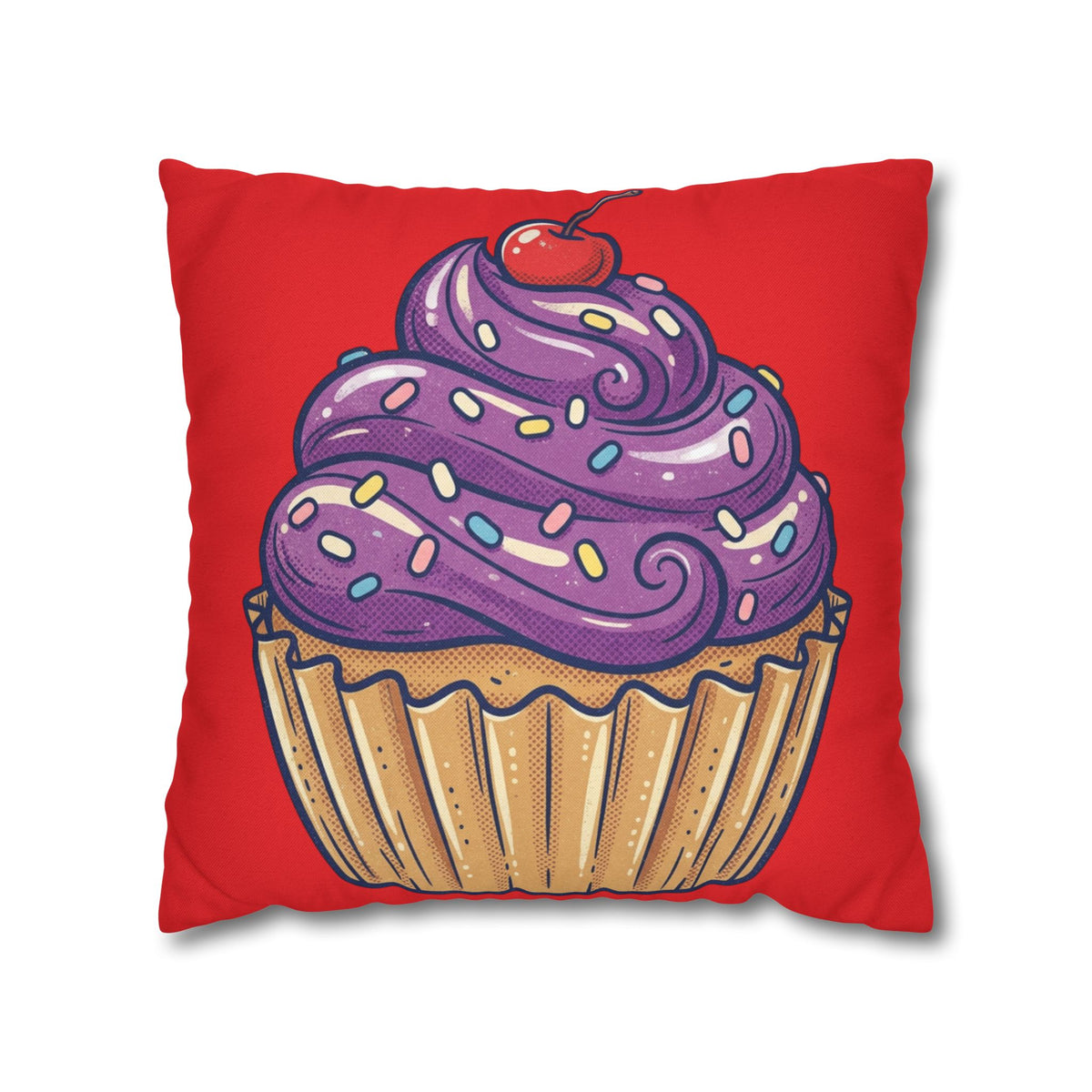 Cupcake Art Pillowcase — Purple Frosting Dessert Throw Pillow Cover- Red