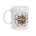 Boho Compass Ceramic Mug – Gold Sun Mandala Coffee Cup (11oz & 15oz)