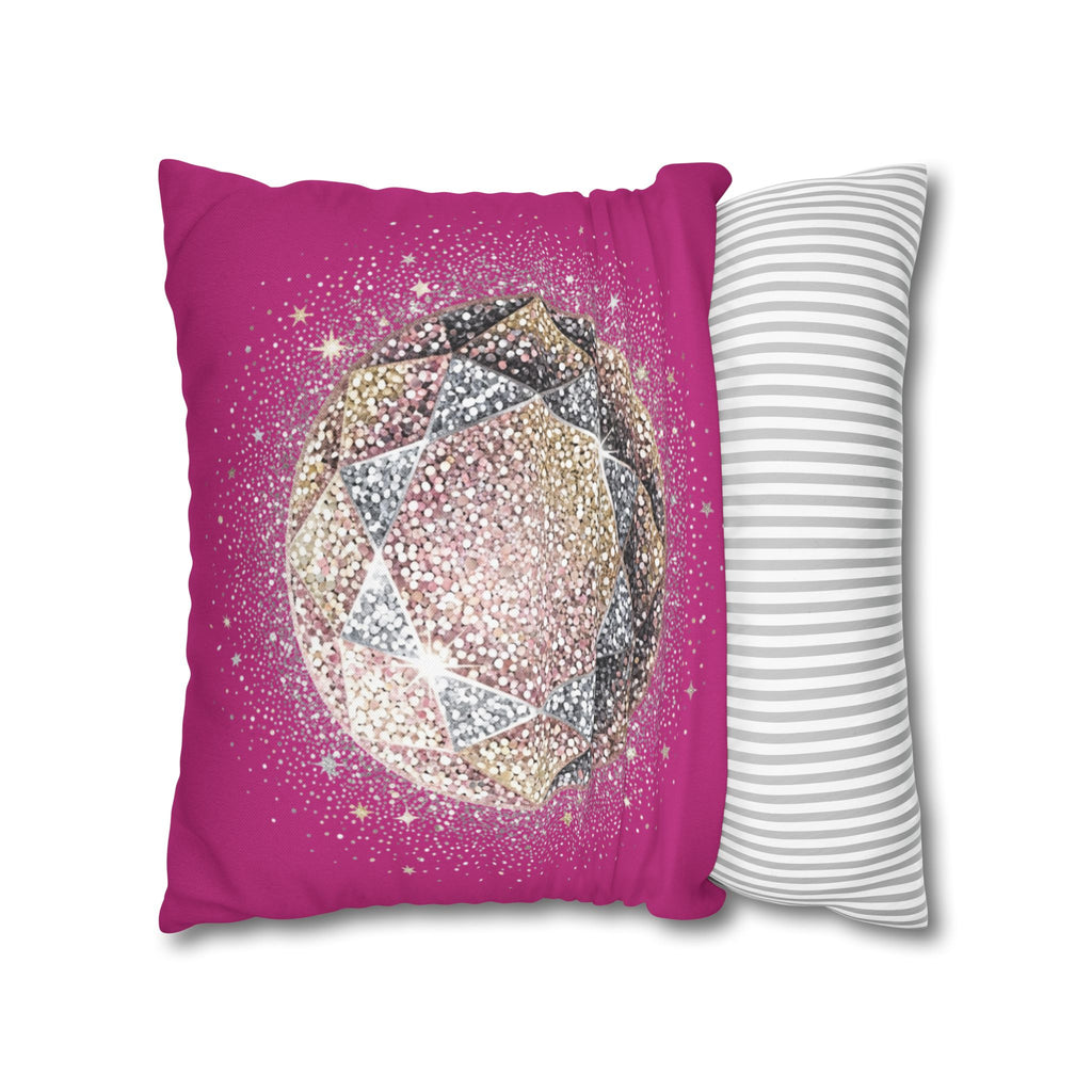 Glittery Magenta Spun Polyester Square Pillowcase