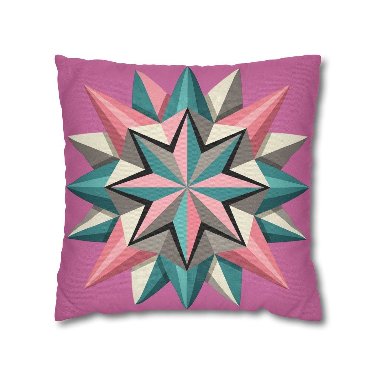 Pink Geometric Star Throw Pillowcase – Modern Kaleidoscope Accent