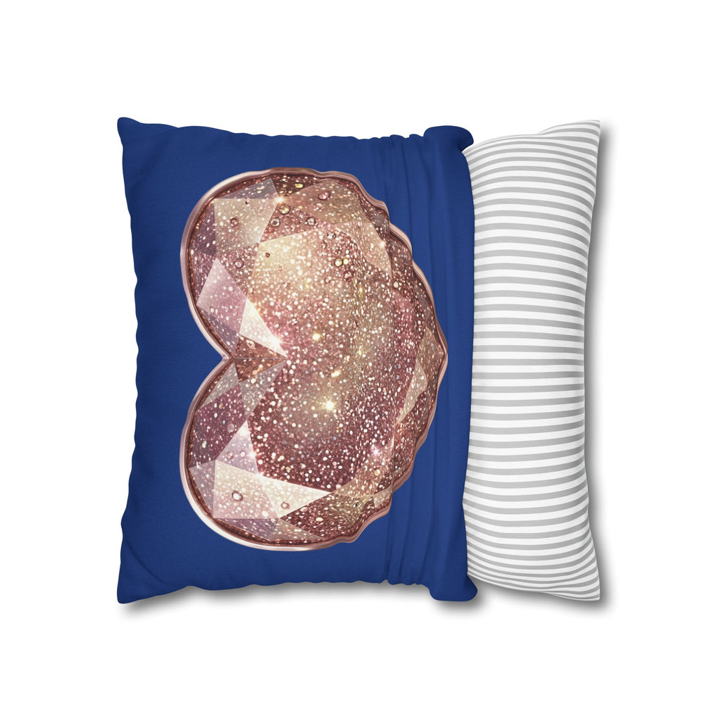 Galaxy Rose Gold Heart Pillowcase — Decorative Square Throw Pillow- Navy