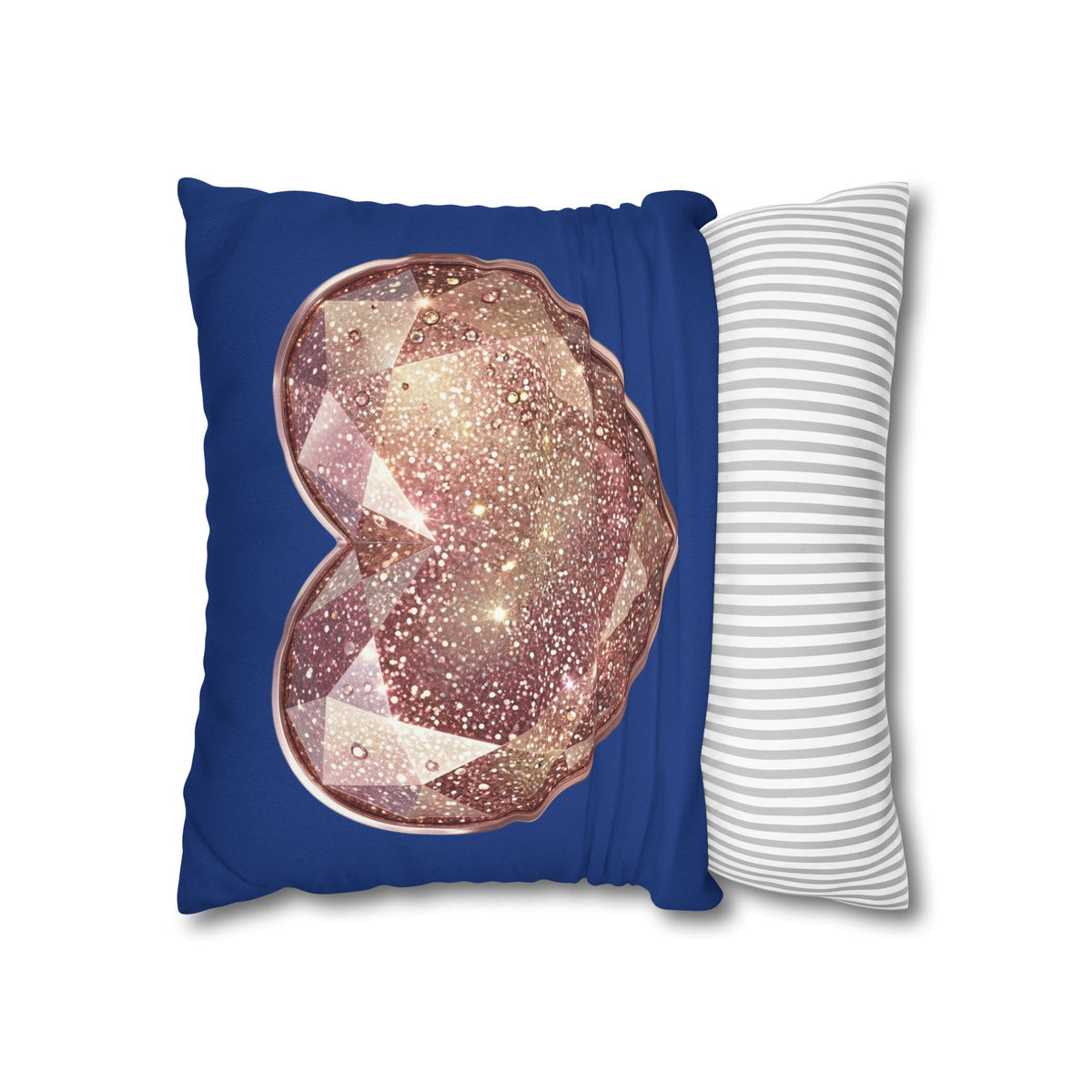 Galaxy Rose Gold Heart Pillowcase — Decorative Square Throw Pillow- Navy