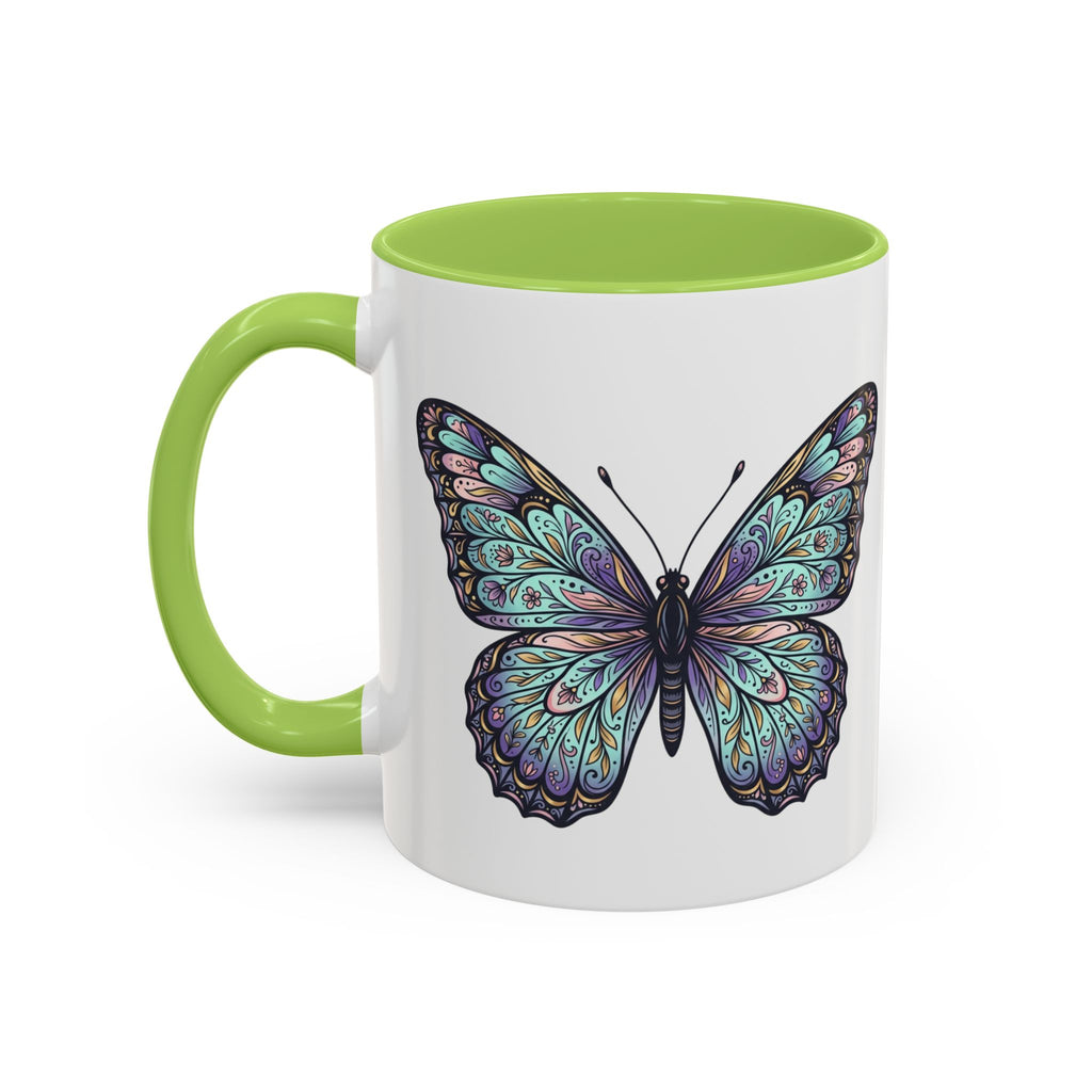 Butterfly Accent Coffee Mug — Teal Mandala Wing Design (11/15oz)