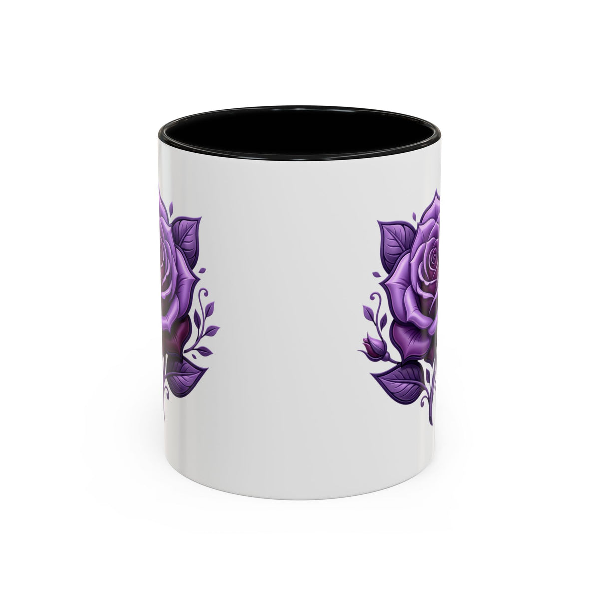 Purple Rose Accent Coffee Mug — Floral Gothic Tea Cup for Women & Gifts