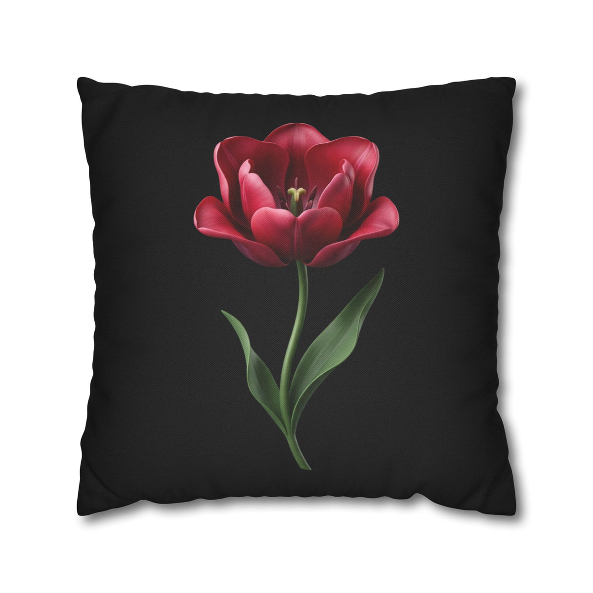 Red Tulip Botanical Throw Pillowcase — Floral Square Cushion Cover