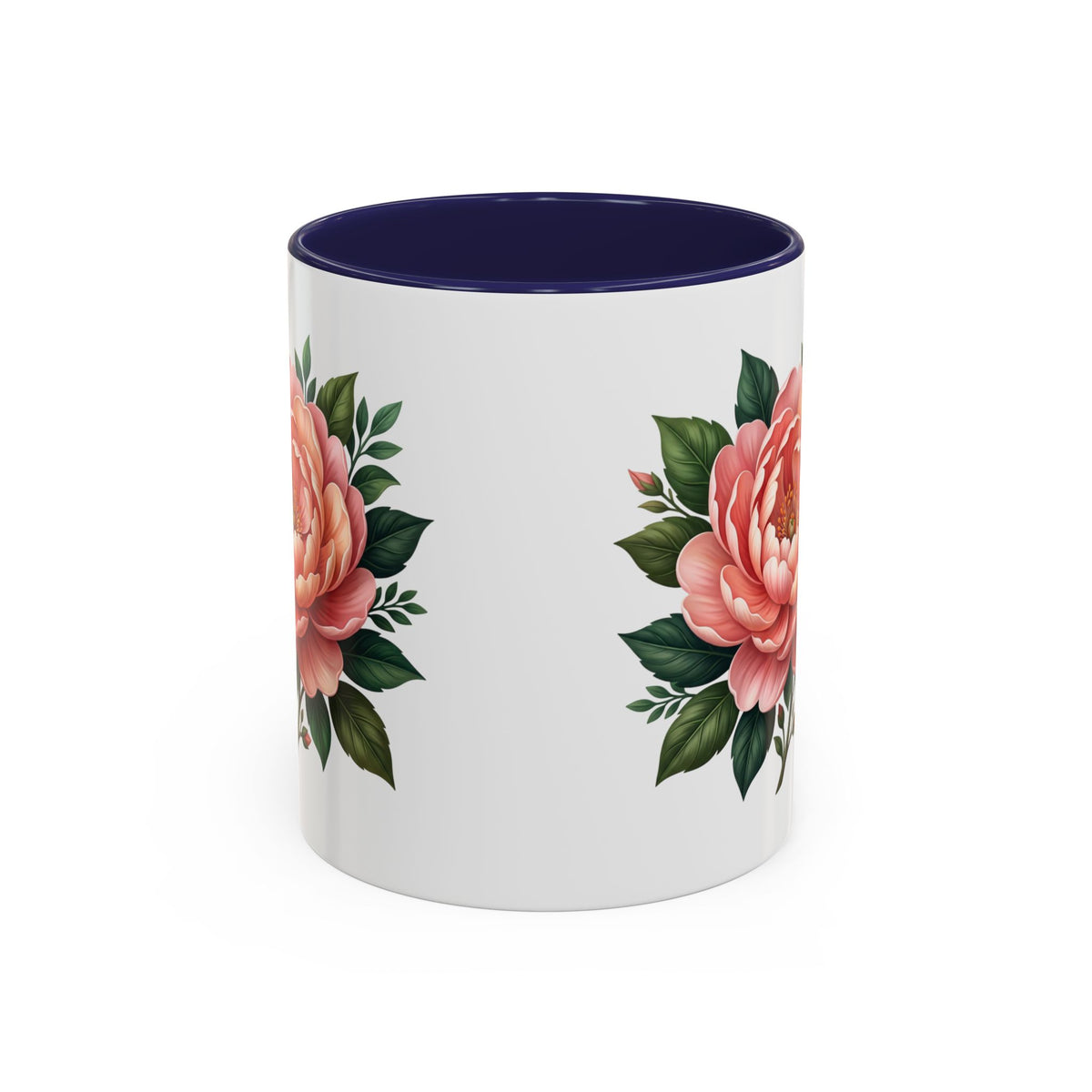 Floral Peony Accent Coffee Mug — Pink Rose Bloom Ceramic Cup