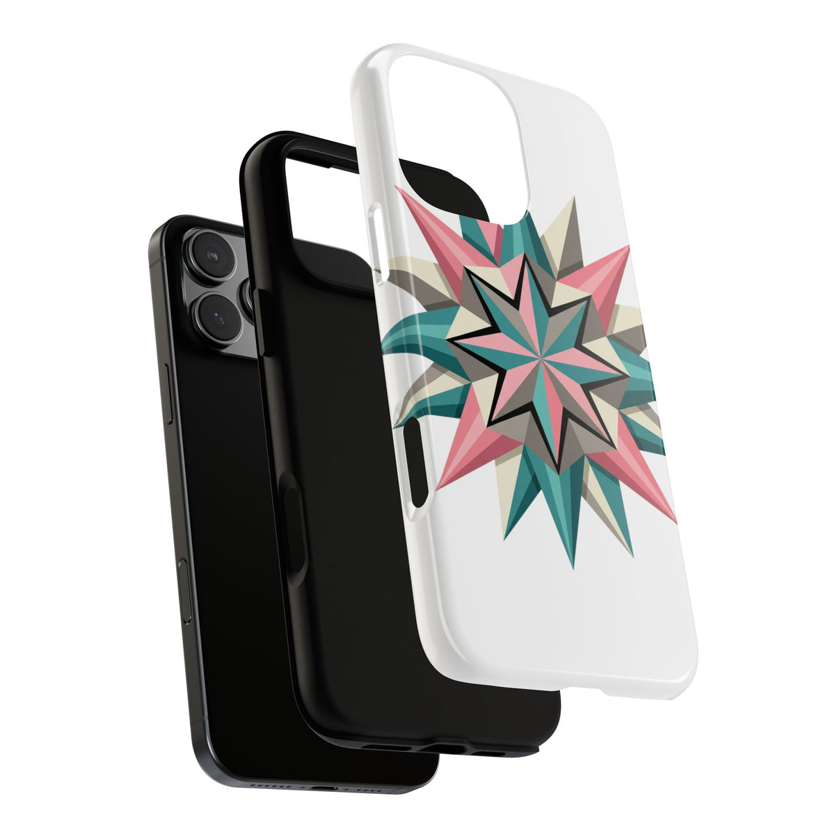 Geometric Star Tough Phone Case – Pink Teal Compass Design