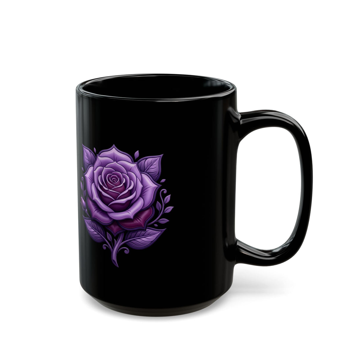 Purple Rose Black Mug — Gothic Floral Coffee Cup (11oz & 15oz)