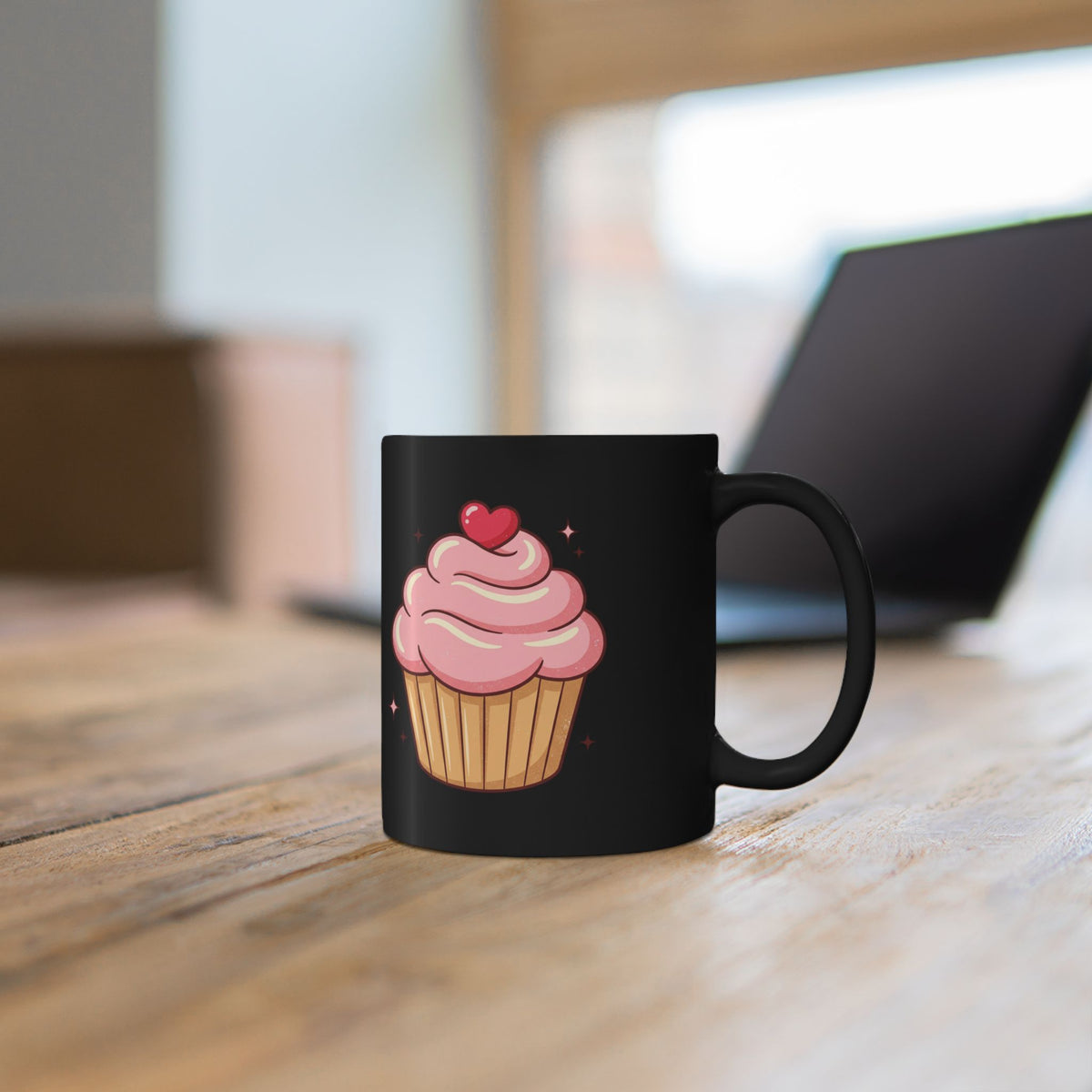 Pink Frosting Cupcake Black Mug (11oz, 15oz)
