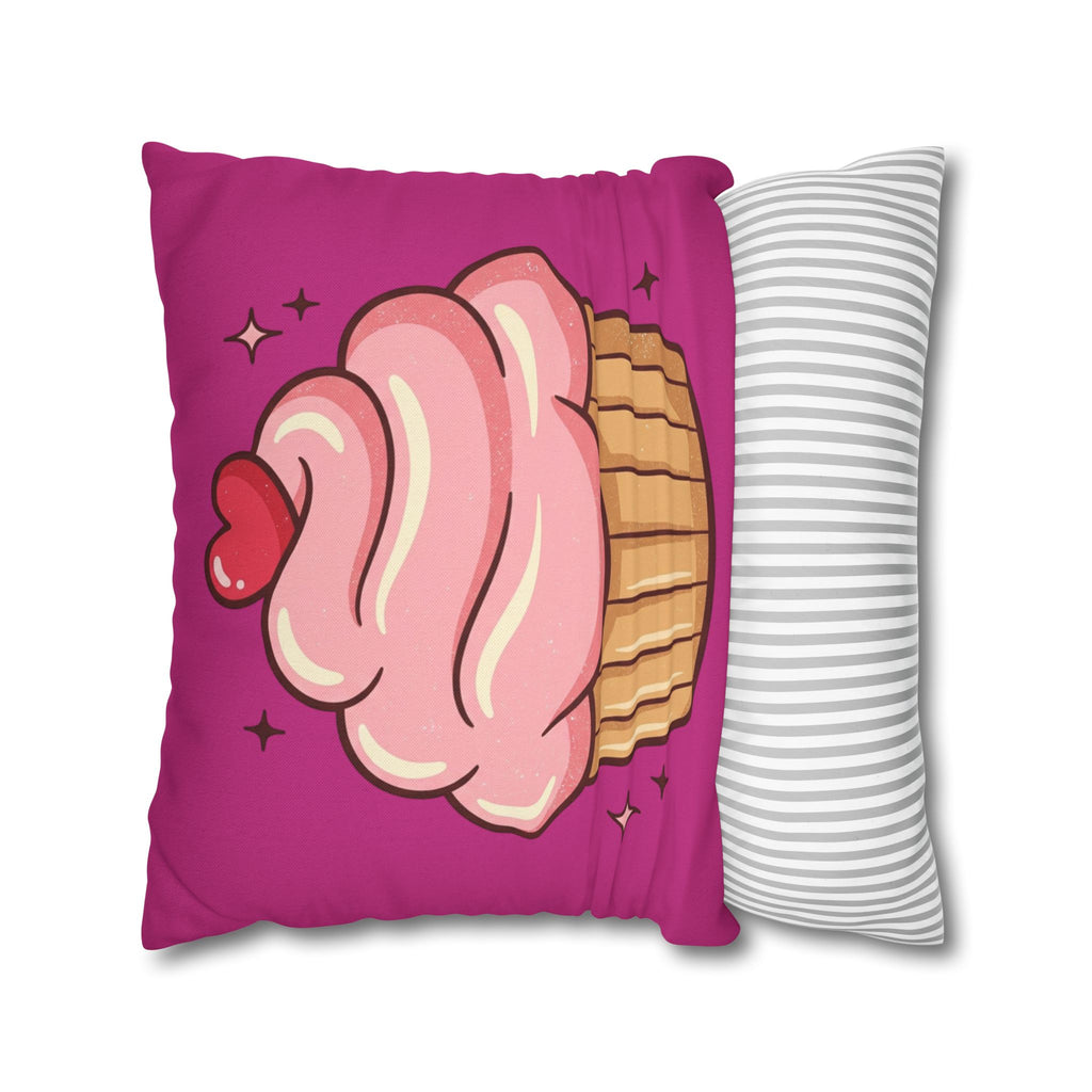 Pink Cupcake Spun Polyester Square Pillowcase- Magenta