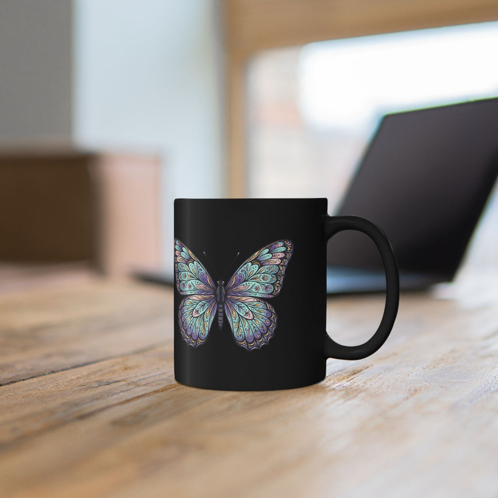 Iridescent Butterfly Black Mug — 11oz & 15oz Ceramic Coffee Cup