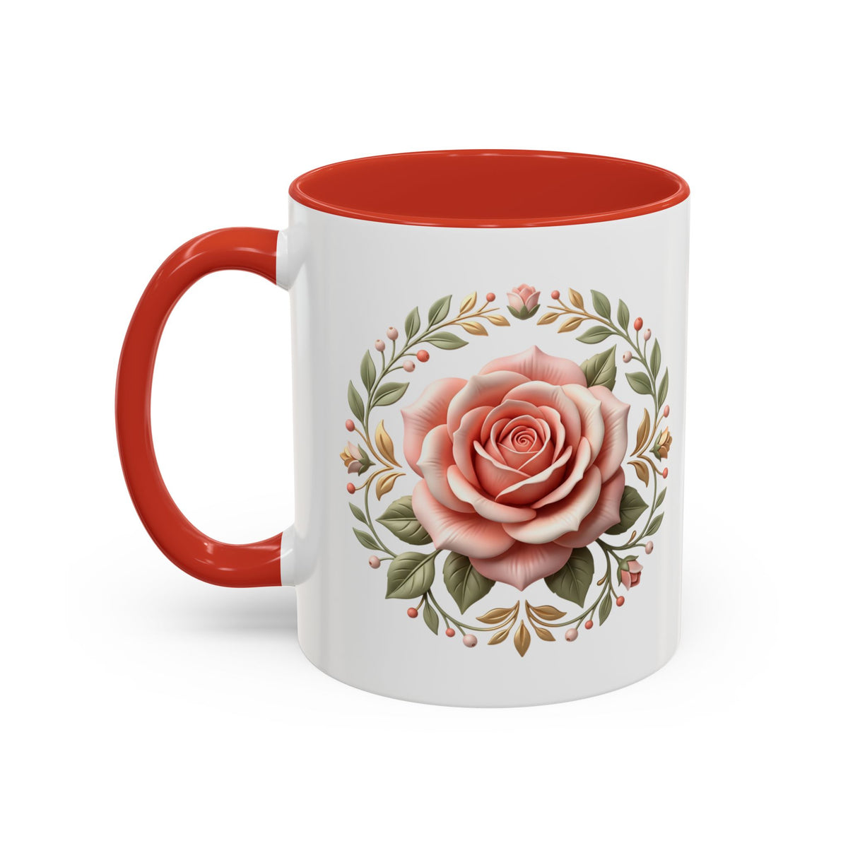 Rose Wreath Accent Coffee Mug — Floral 11/15oz Tea & Coffee Cup