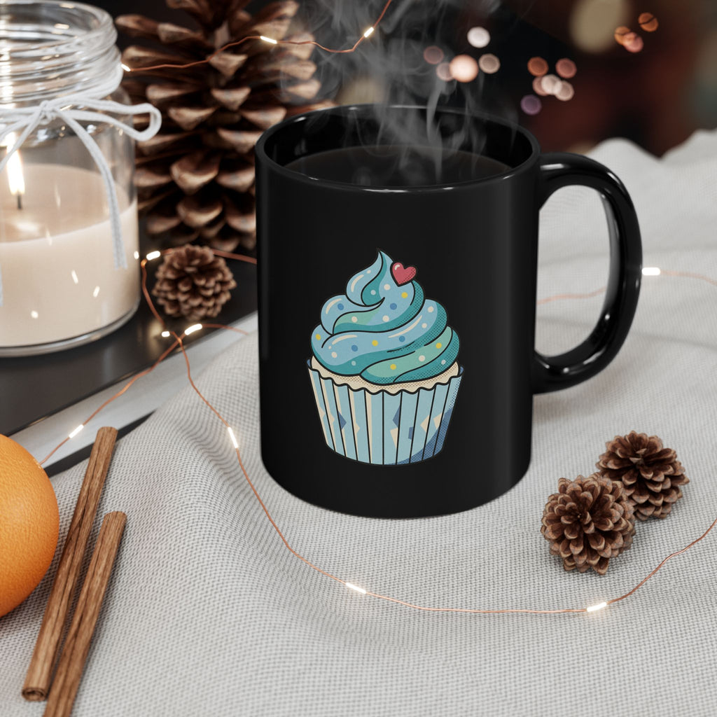Blue Frosting Cupcake Black Mug (11oz, 15oz)