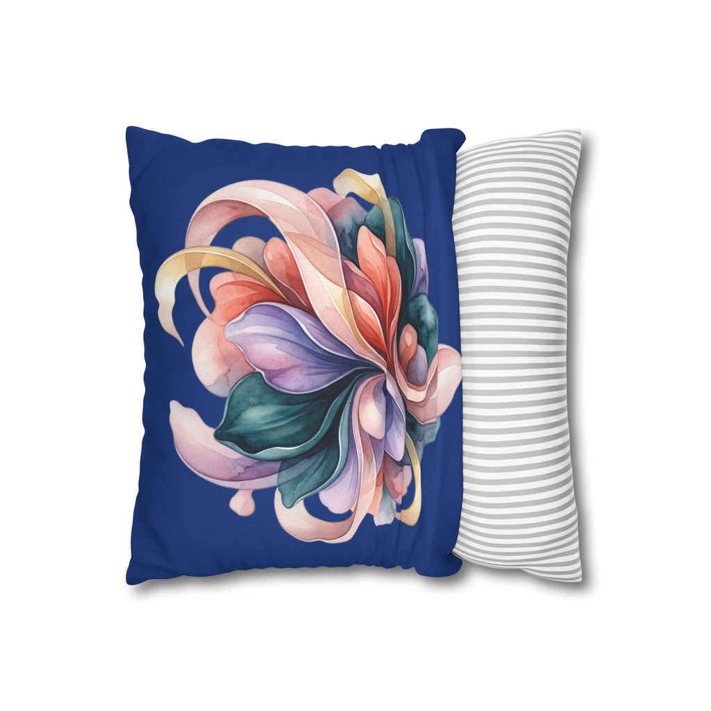 Floral Swirl Decorative Pillowcase — Vibrant Abstract Blossom on Navy