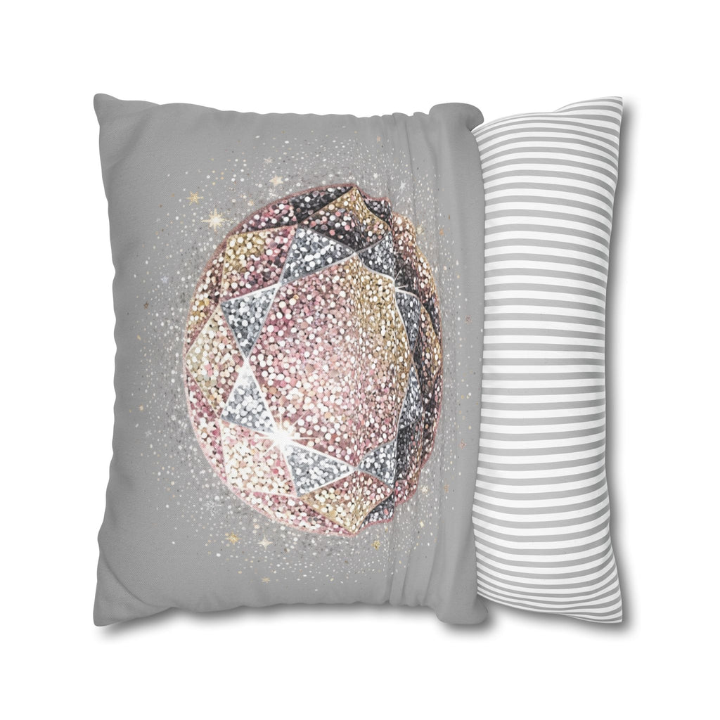Glittery Light Grey Spun Polyester Square Pillowcase
