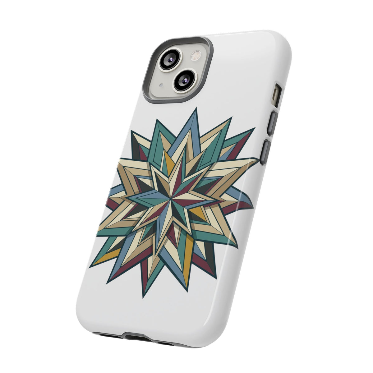 Geometric Star Phone Case — Teal & Earthtone Mandala Design