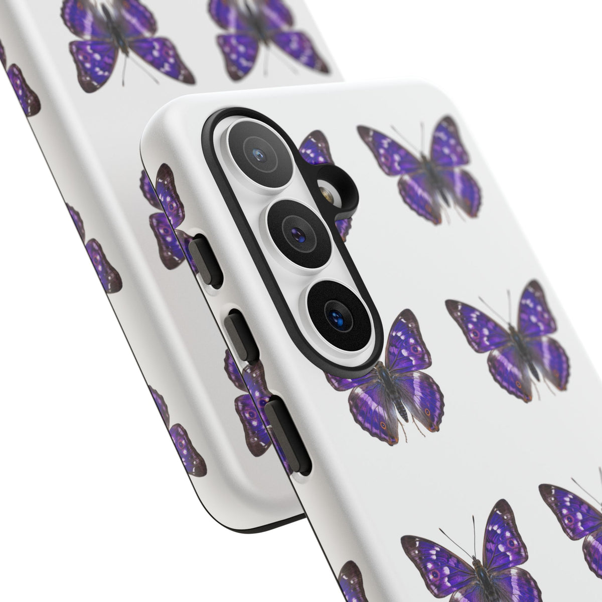 Purple Butterfly Tough Phone Case — Durable Protective iPhone Case with Repeating Butterfly Pattern