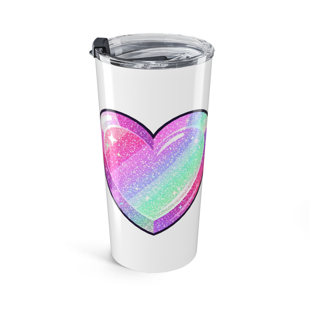 Pastel Glitter Heart Tumbler 20oz- White