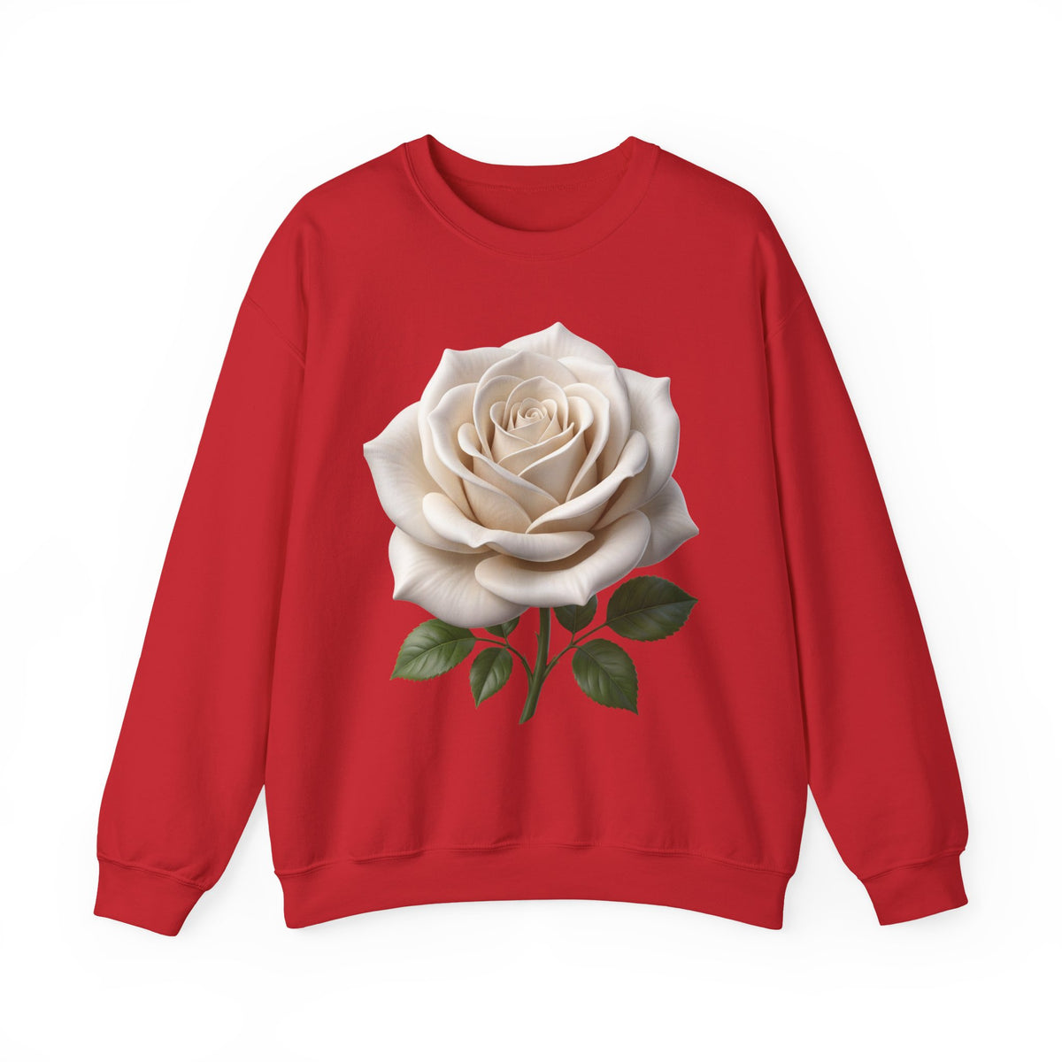 White Rose Crewneck Sweatshirt — Elegant Botanical Floral Pullover