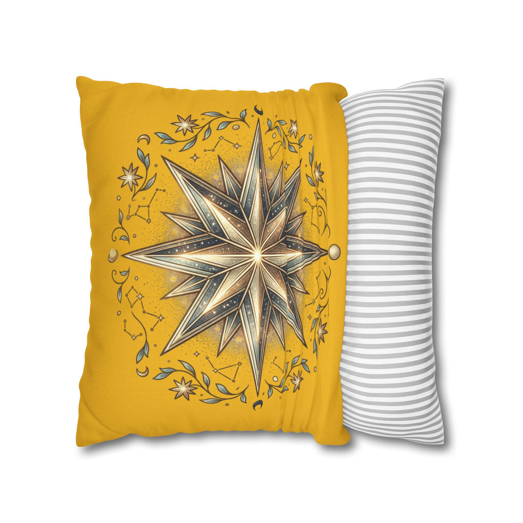 Star Print Yellow Spun Polyester Square Pillowcase