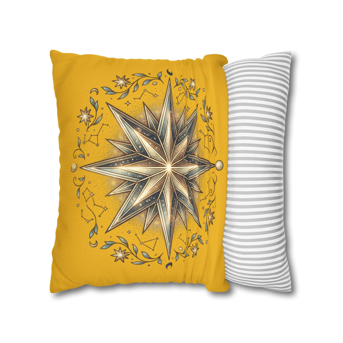 Star Print Yellow Spun Polyester Square Pillowcase