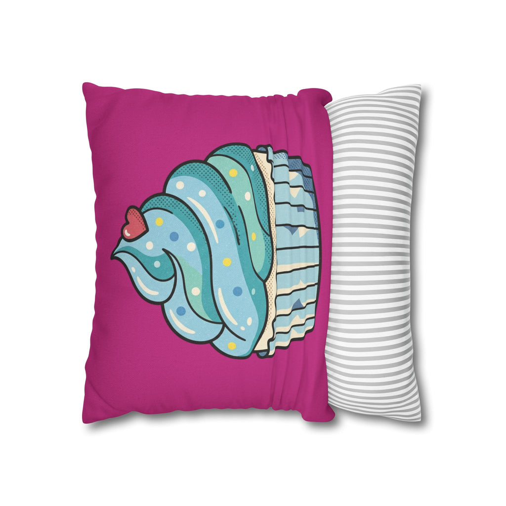 Cupcake Throw Pillow — Cute Blue Frosting Decorative Pillowcase- Magenta
