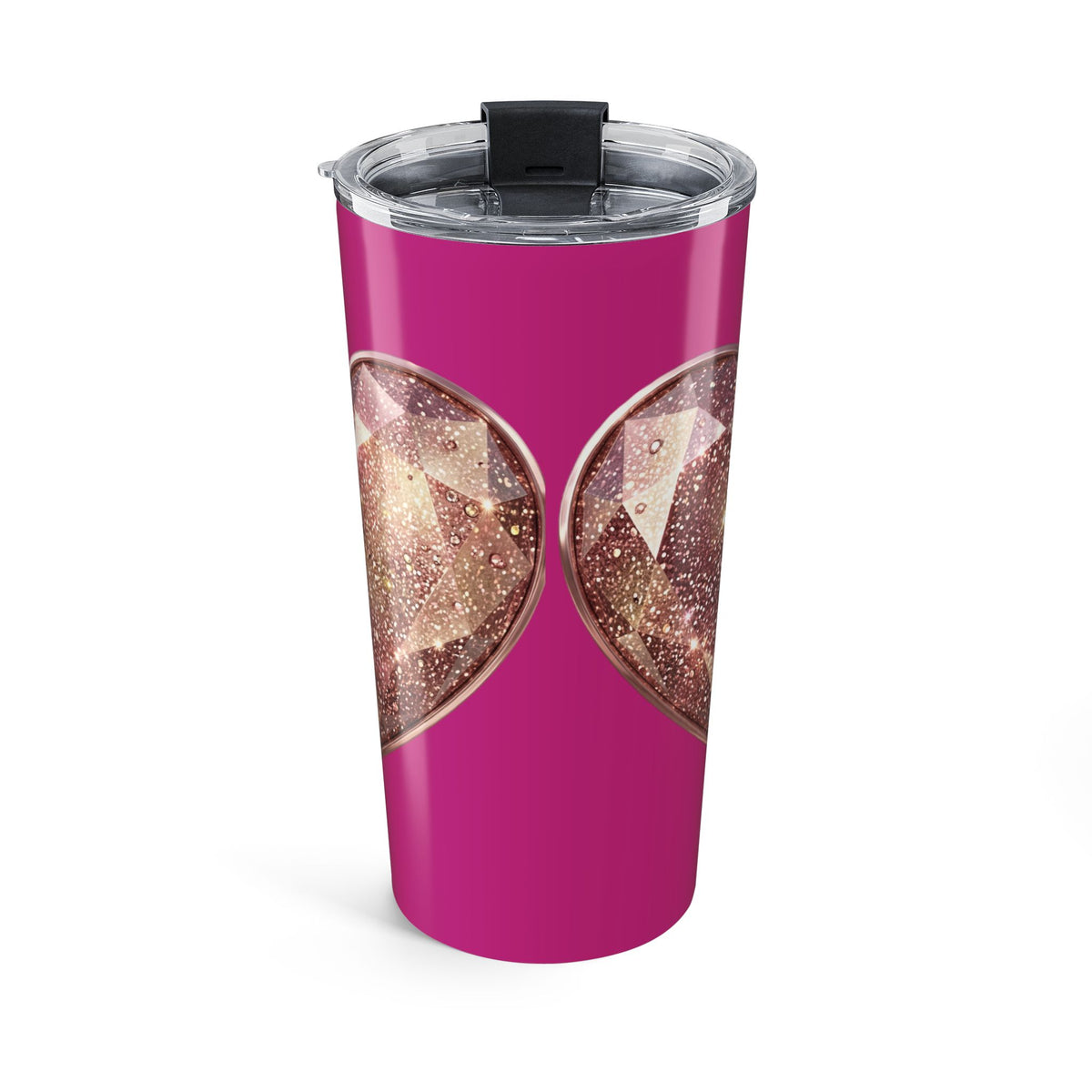 20oz Glitter Heart Tumbler – Insulated Travel Cup- Magenta