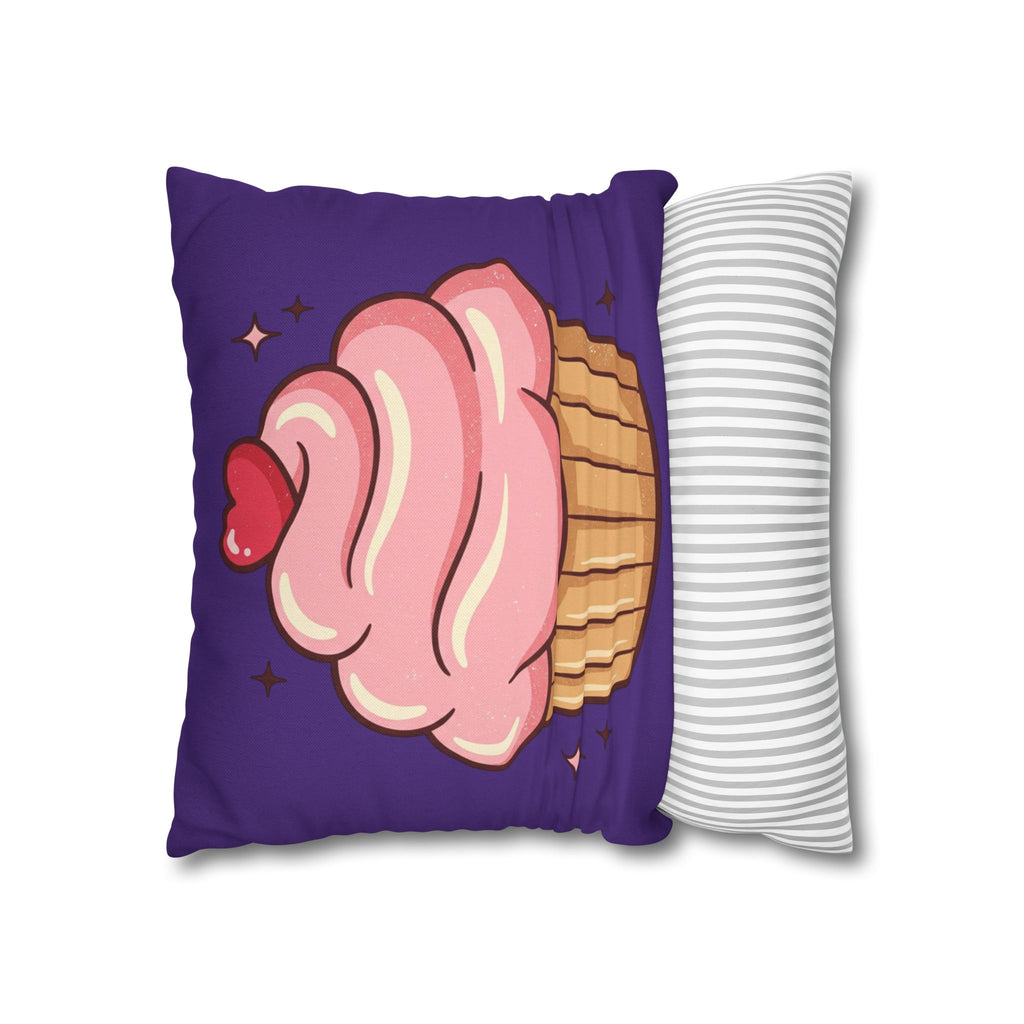 Pink Cupcake Spun Polyester Square Pillowcase- Dark Purple