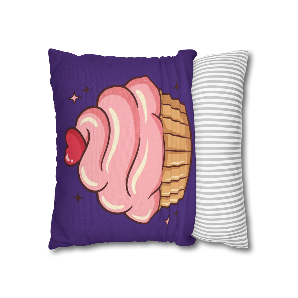 Pink Cupcake Spun Polyester Square Pillowcase- Dark Purple