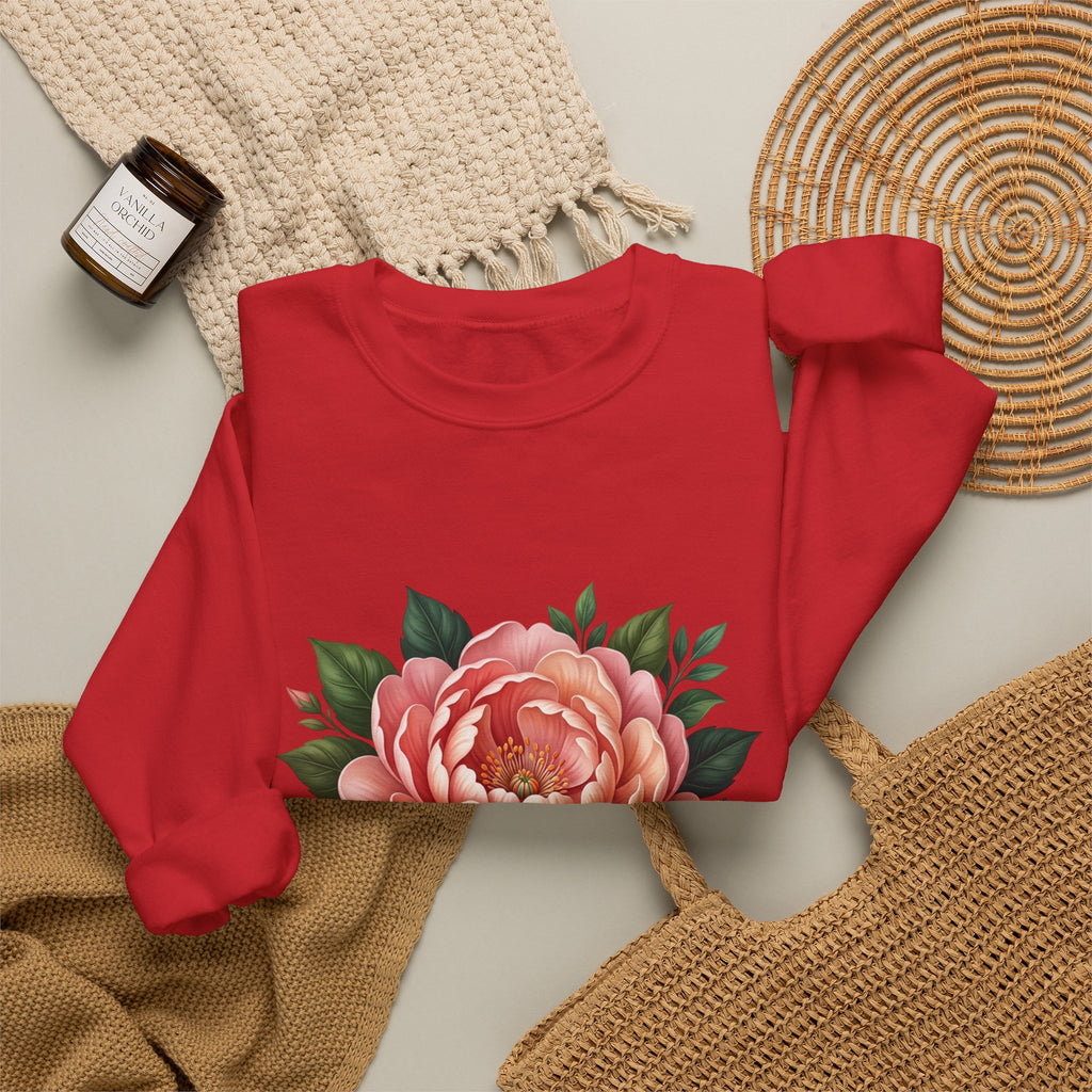 Floral Peony Crewneck Sweatshirt — Vintage Pink Flower Pullover