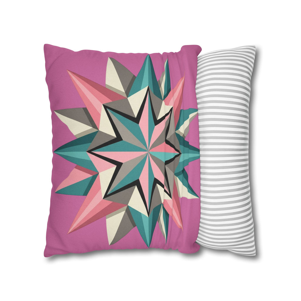 Pink Geometric Star Throw Pillowcase – Modern Kaleidoscope Accent