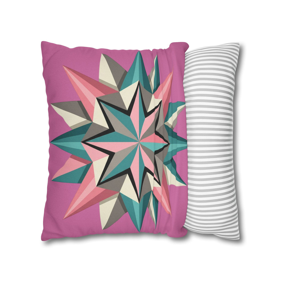 Pink Geometric Star Throw Pillowcase – Modern Kaleidoscope Accent