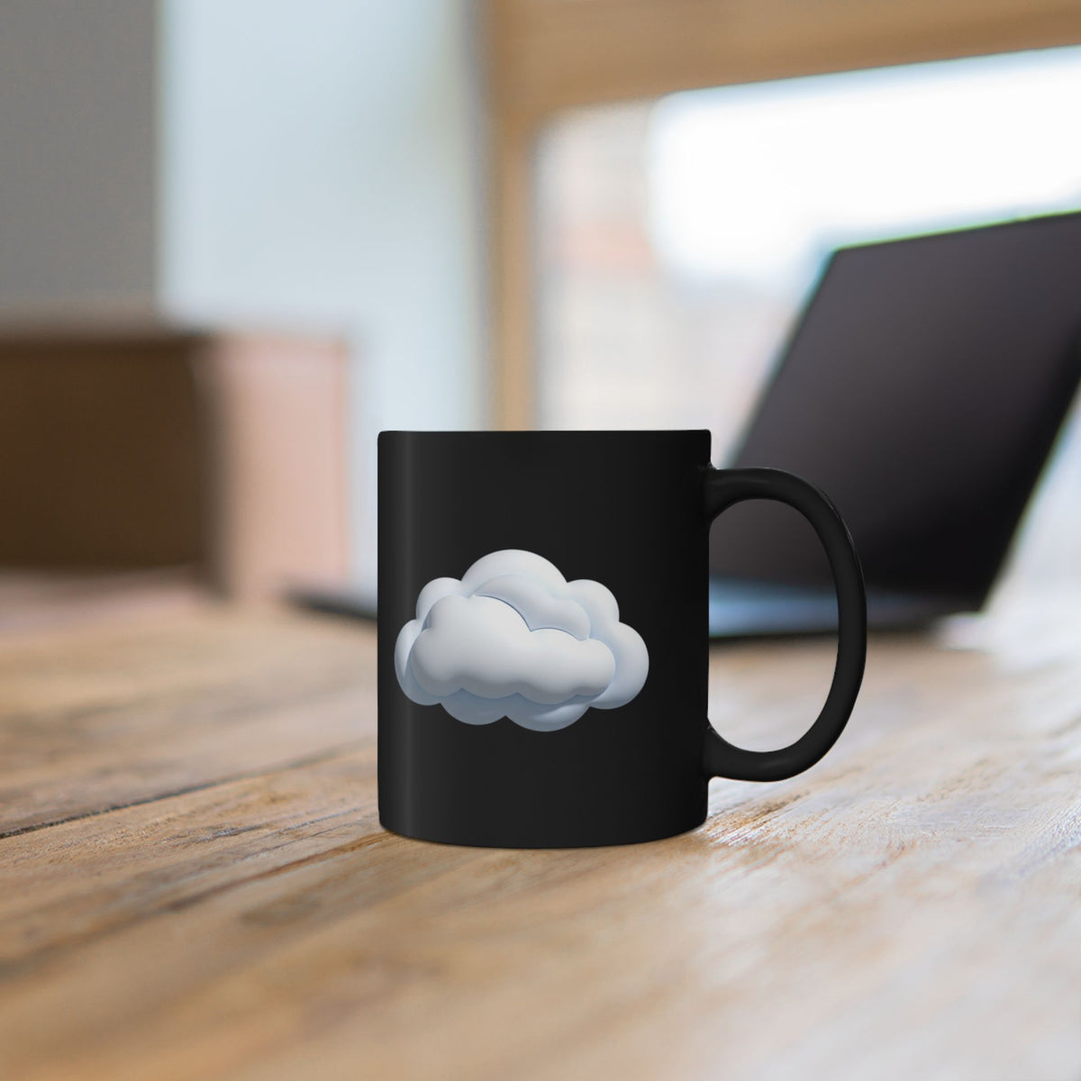 Cloud Icon Black Mug — Cute Minimal Cloud Coffee Cup (11oz/15oz)