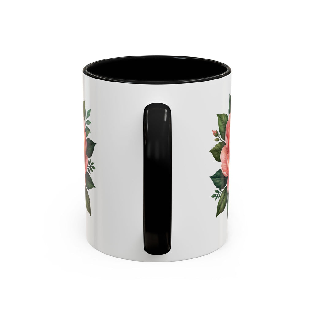Floral Peony Accent Coffee Mug — Pink Rose Bloom Ceramic Cup