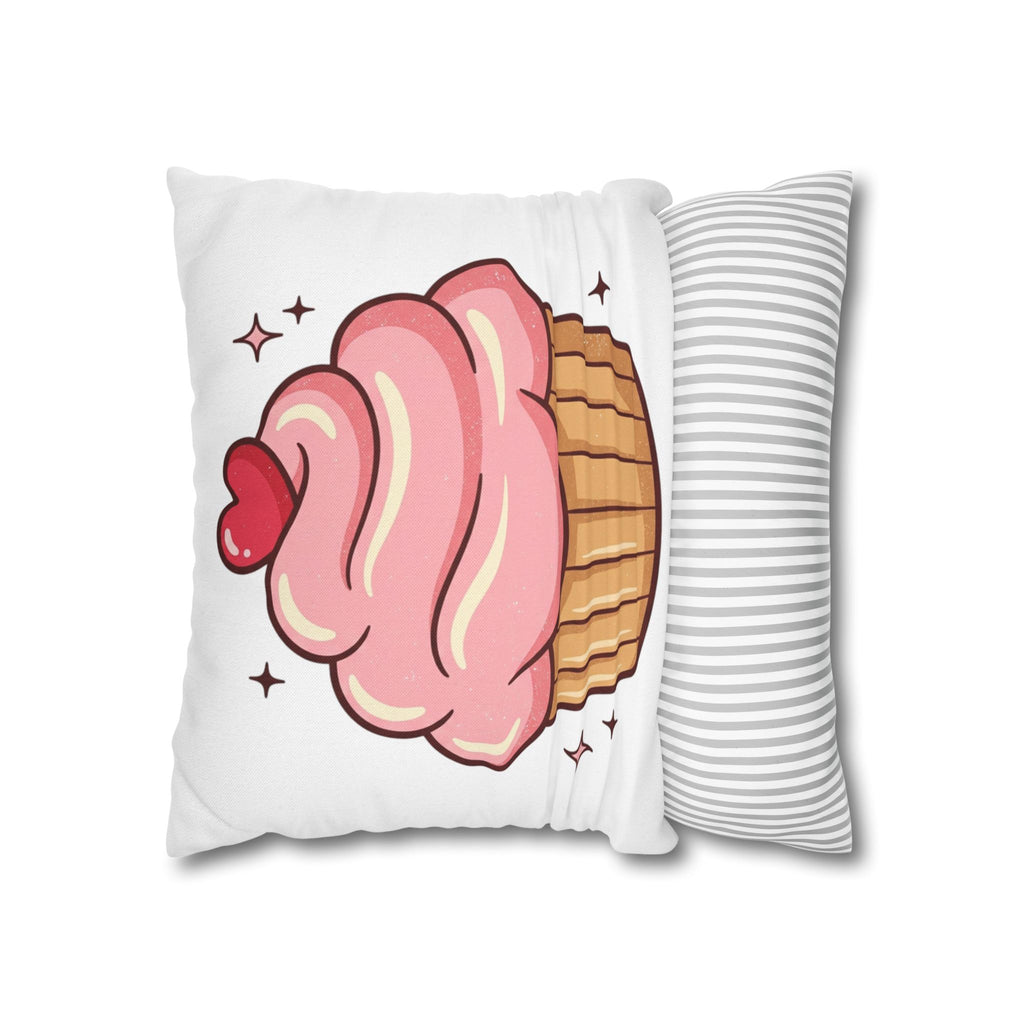 Pink Cupcake Spun Polyester Square Pillowcase- White