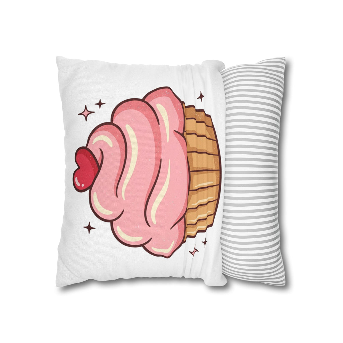 Pink Cupcake Spun Polyester Square Pillowcase- White