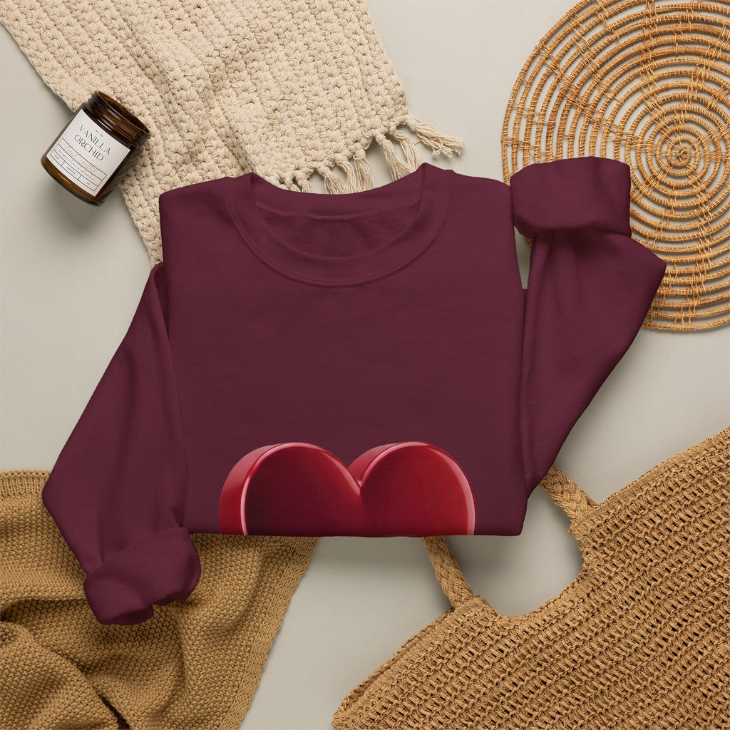 Heart Graphic Sweatshirt — Minimal 3D Red Heart Crewneck for Valentine’s & Everyday Wear