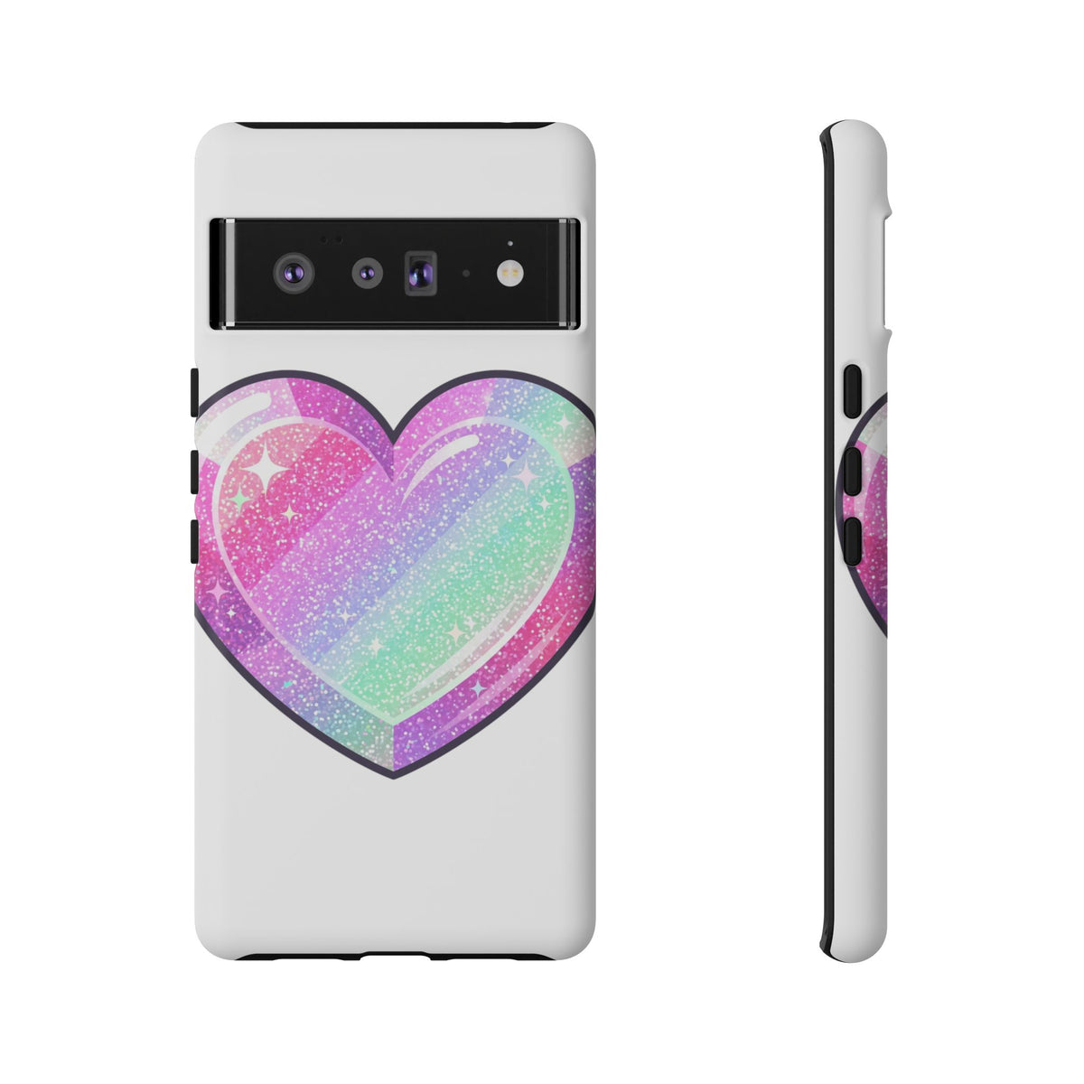 Pastel Glitter Heart Tough Phone Case — Cute Protective Phone Cover