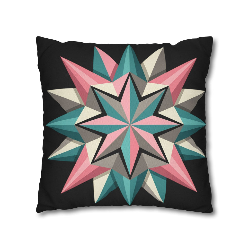 Geometric Starburst Throw Pillowcase — Teal & Pink Modern Decorative Cushion Cover