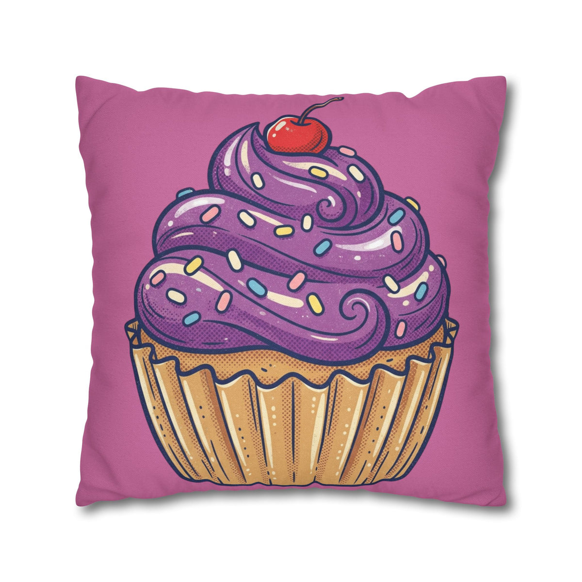 Cupcake Pillowcase — Cute Purple Frosting Decorative Throw Pillow Cover- Light Pink