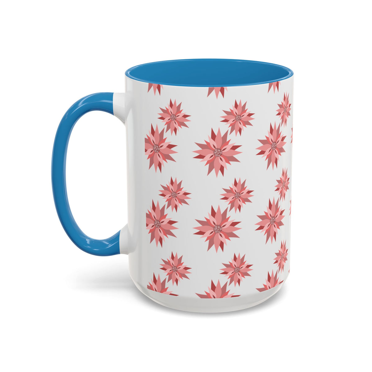 Pink Geometric Floral Accent Coffee Mug — 11/15oz