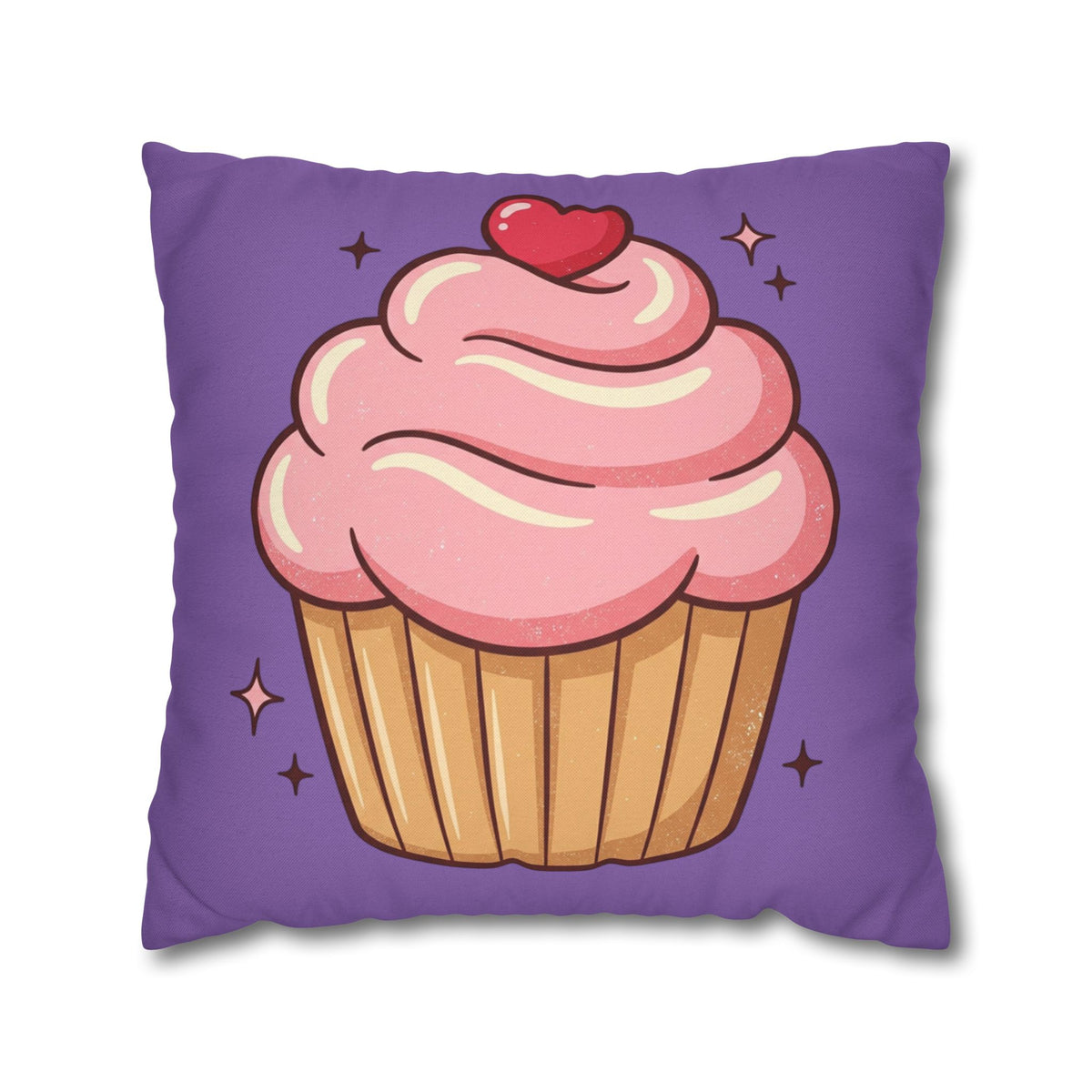Pink Cupcake Spun Polyester Square Pillowcase- Light Purple
