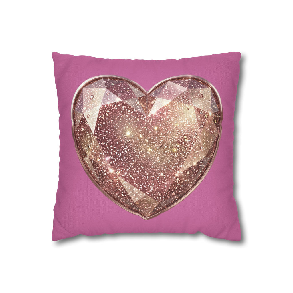 Glitter Rose Gold Heart Pillowcase — Pink Decorative Throw Pillow- Light Pink