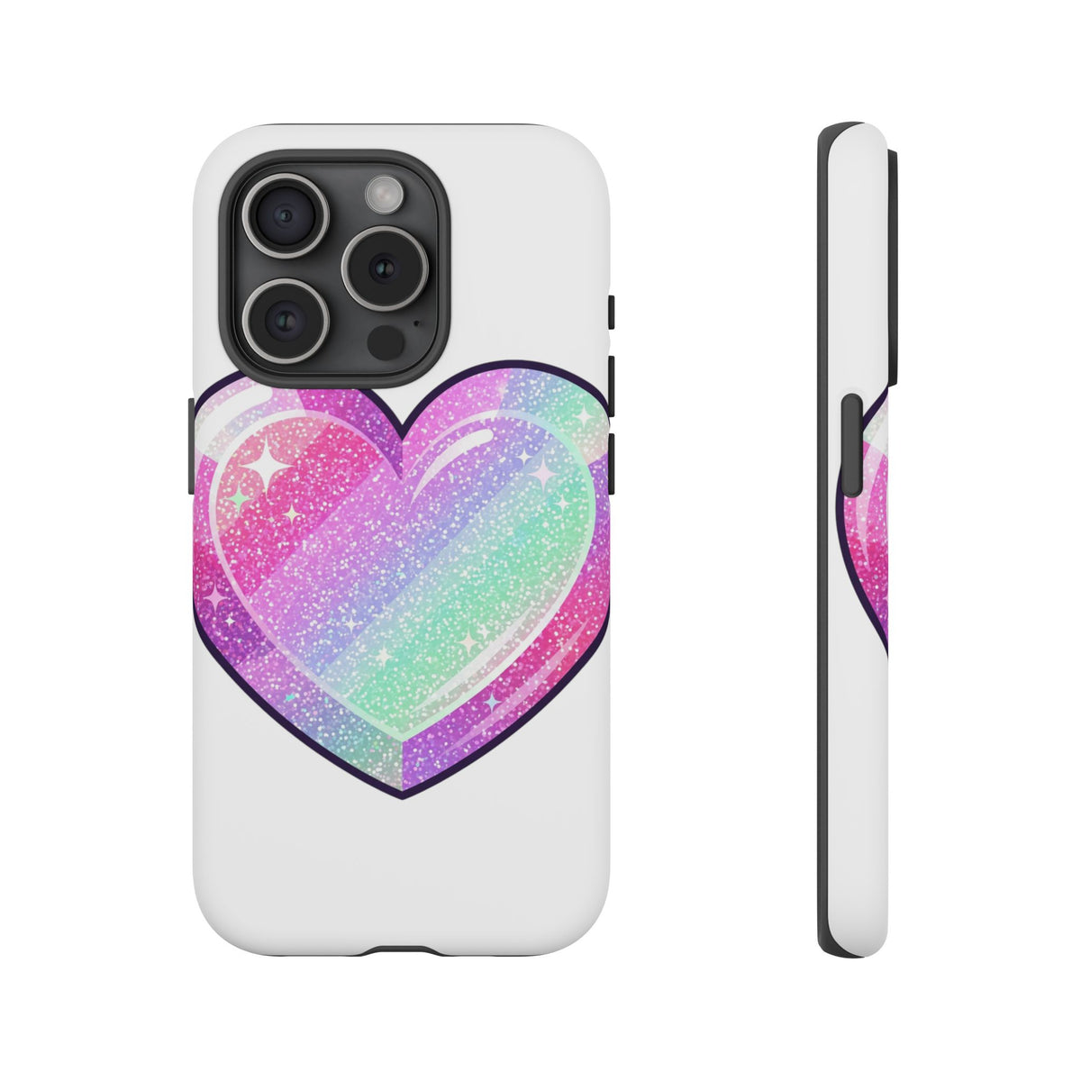 Pastel Glitter Heart Tough Phone Case — Cute Protective Phone Cover
